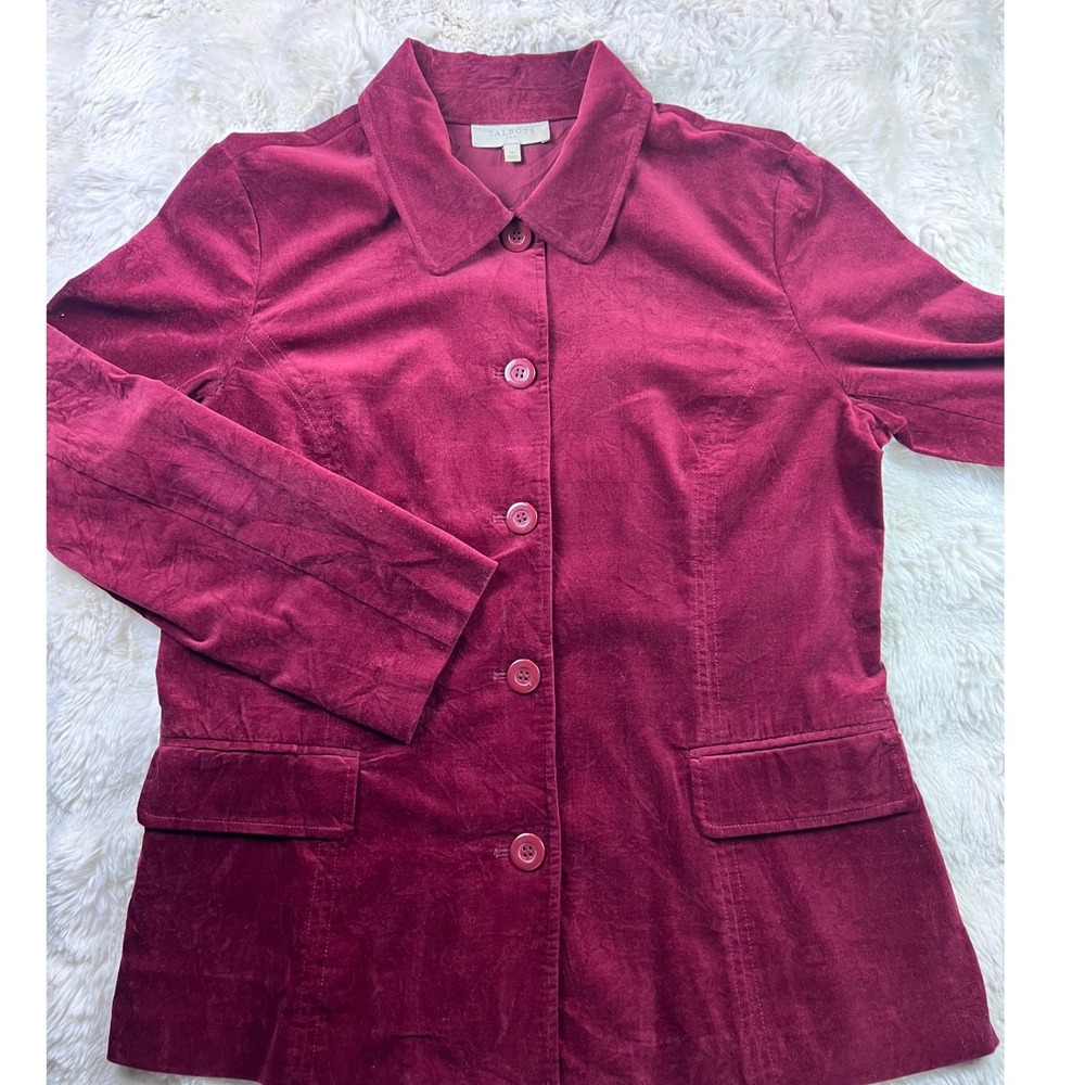 Talbots Womens Velvet Blazer Jacket Size 14 Berry Pink Magenta Button Front. A35